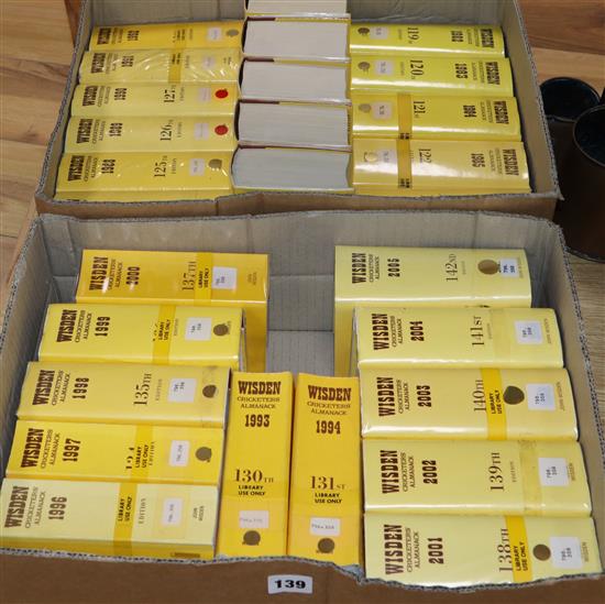 A collection of Wisden Almanacks from years 1977-2005 excluding 1995 (28)